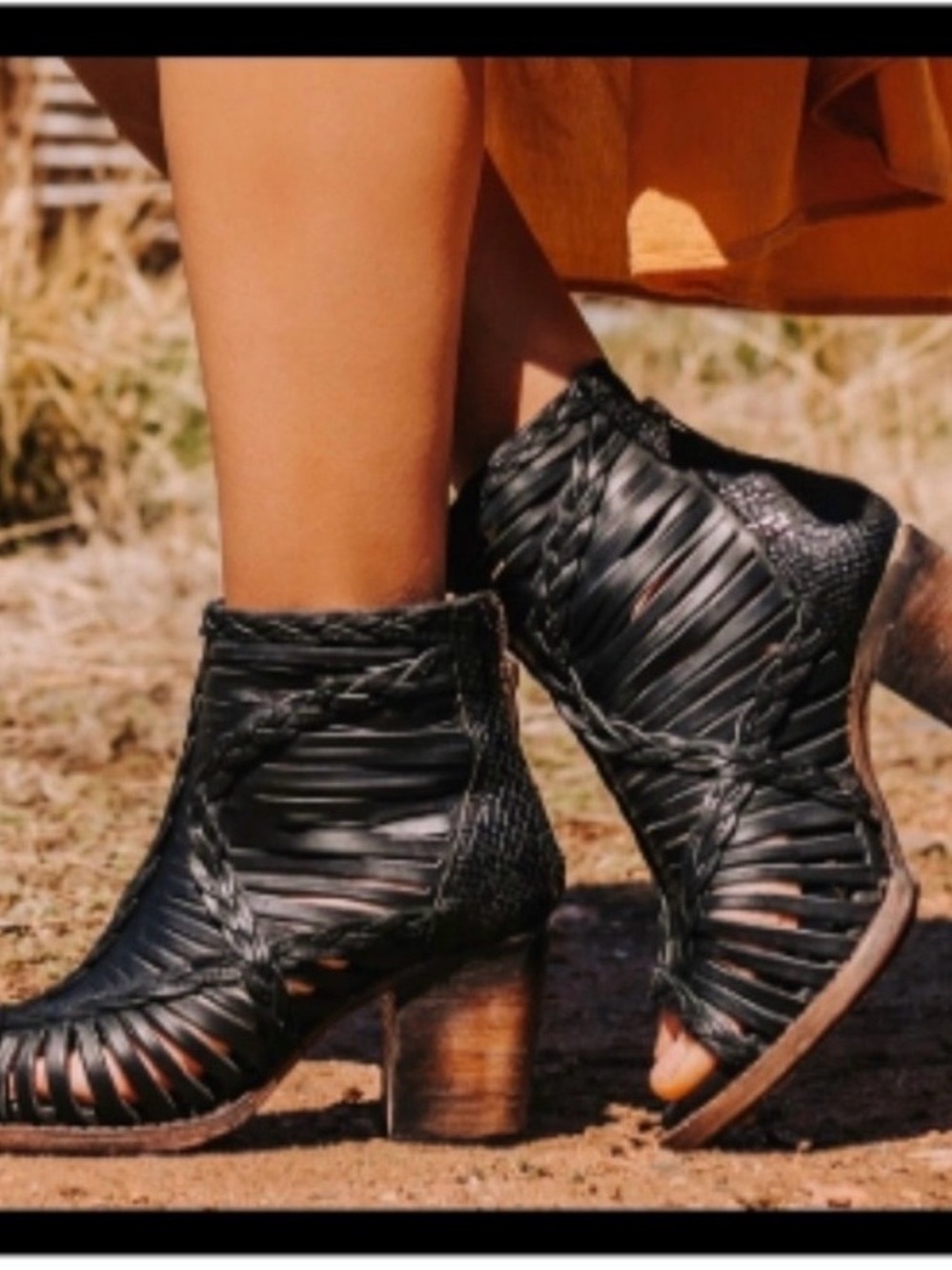 freebird Black Woven Open-Toe Ankle Bootie